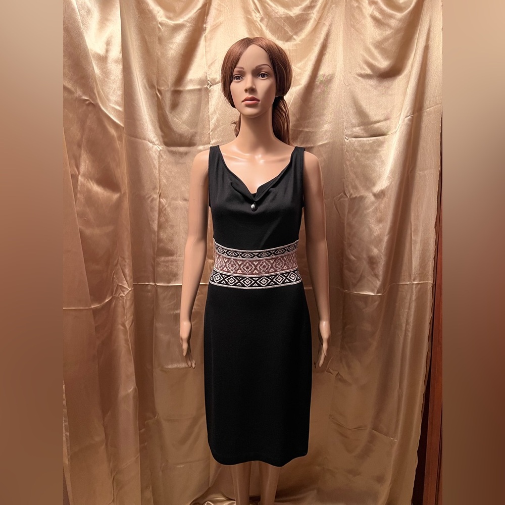 St John Black, Brown & White Patterned Dress w/sequins